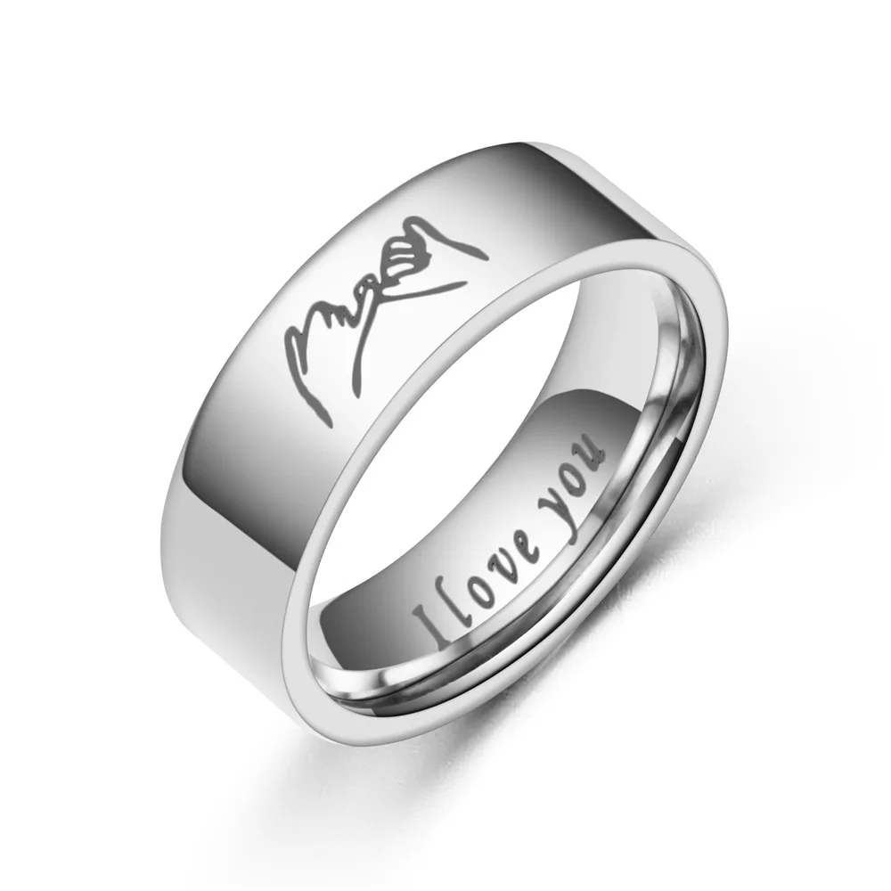 AsJerlya Letter I Love You Stainless Steel Ring Silver Color Romantic Design Heart Wedding Couple Valentine Day Anniversary Gift