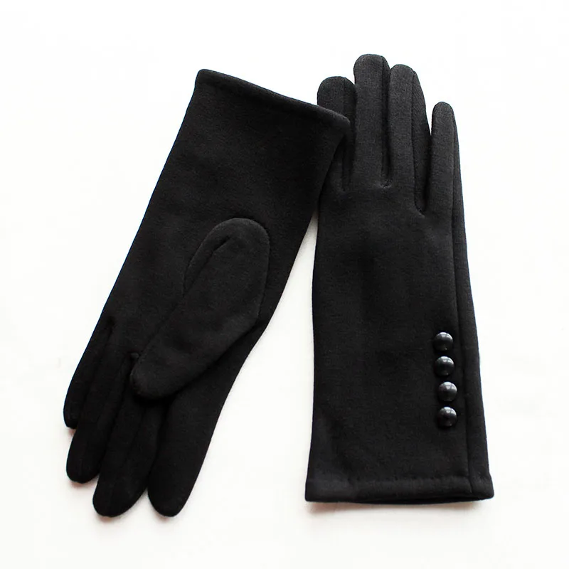 Cotton Gloves Women\'s Black Stretch Heat Drill Knit Ladies Touch Screen Girls Outdoor Riding Autumn Warm Gloves