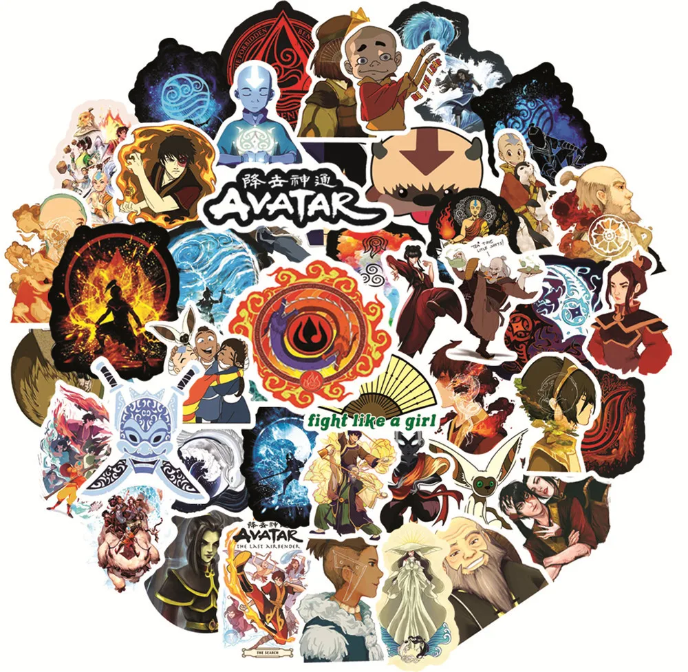 50PCS Anime Avatar The Last Airbender Stickers Cratoon Skateboard Fridge Guitar Laptop Motorcycle Luggage Graffiti Sticker