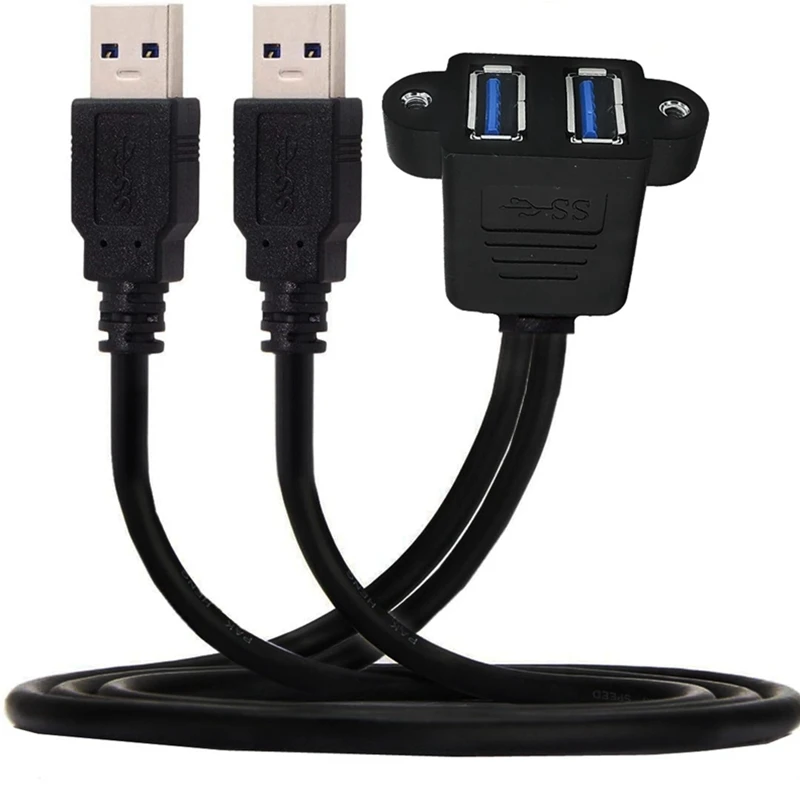 0.3m 1m Dual USB 3.0 Male to Female With Screw Panel Mount Holes Extension Cable High Speed 5Gbps for Computer Case Motherboard