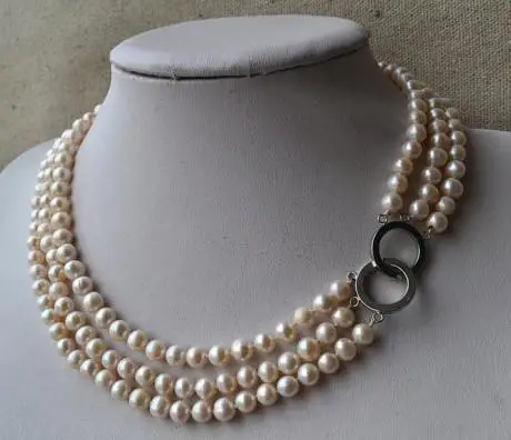 New Arrival Favorite Pearl Necklace 3Strands 6-7mm White Natural Round Genuine Freshwater Pearl Fine Jewelry Nice Women Gift