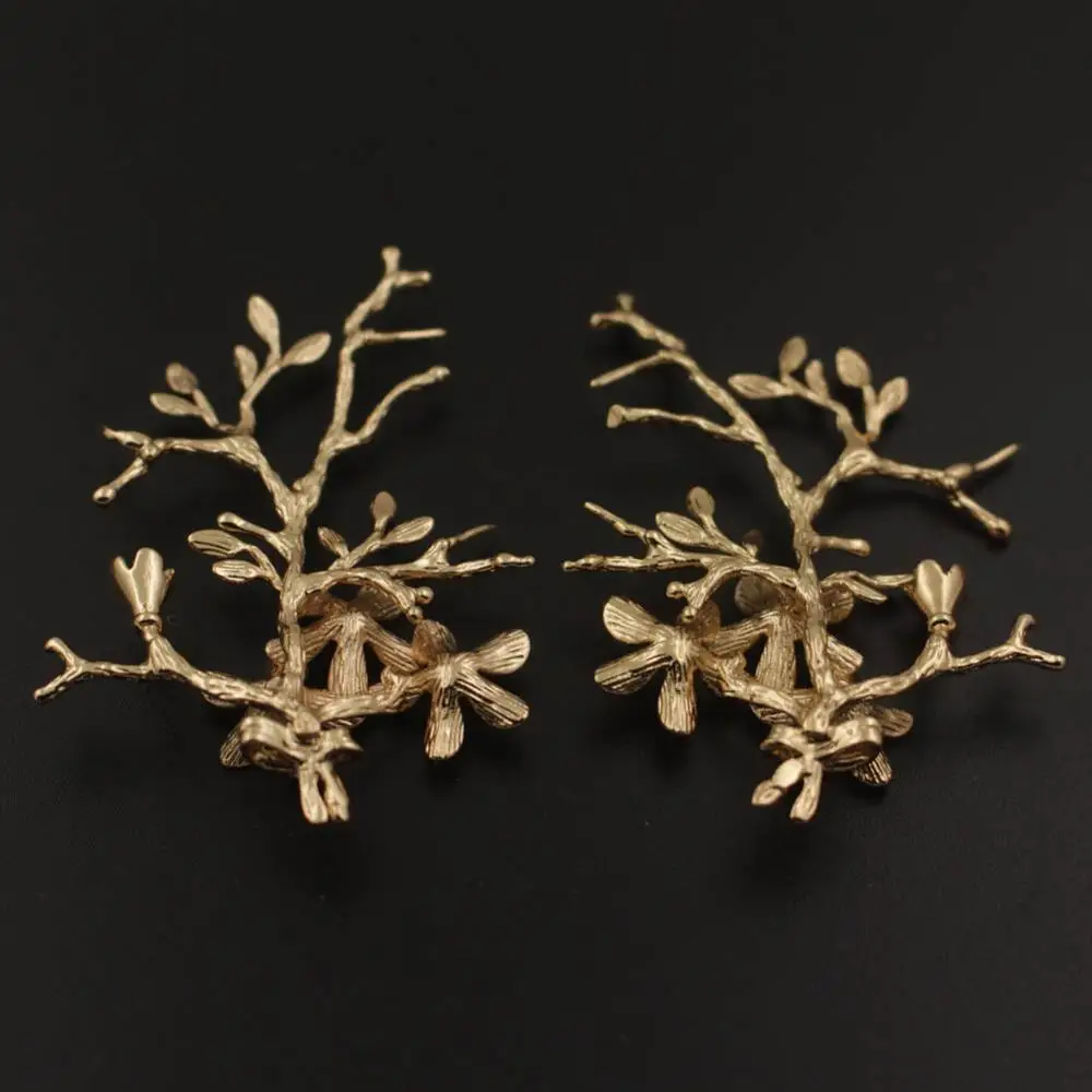 6pairs Creepers Tree Leaf Vine Branch Flower Charms Quality Brass Metal Gold Color DIY Bride Wedding Hair Jewelry Accessories