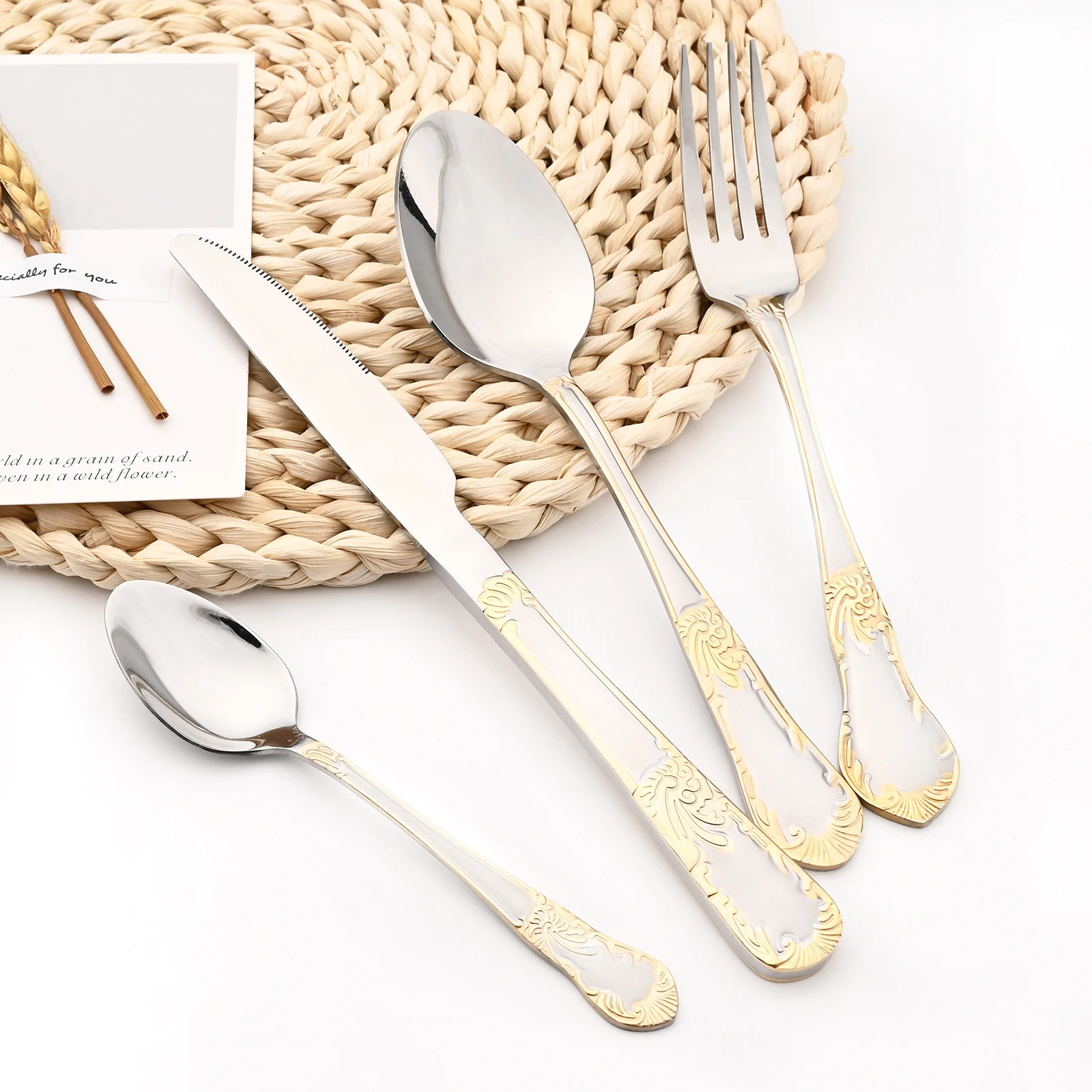 Flower Texture Handle Luxury Cutlery Set Set 6/24Piece 304 Stainless Steel Dinnerware Set Restaurant Wedding Flatware Tableware