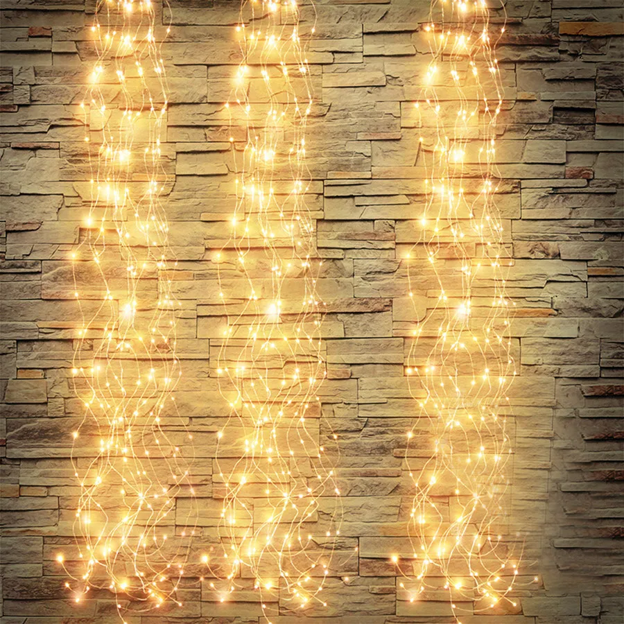 30Strand 2M 600 LED Waterfall Lights Copper Wire Fairy Light String Christmas Garland Light for Tree Holiday Wedding Party Decor