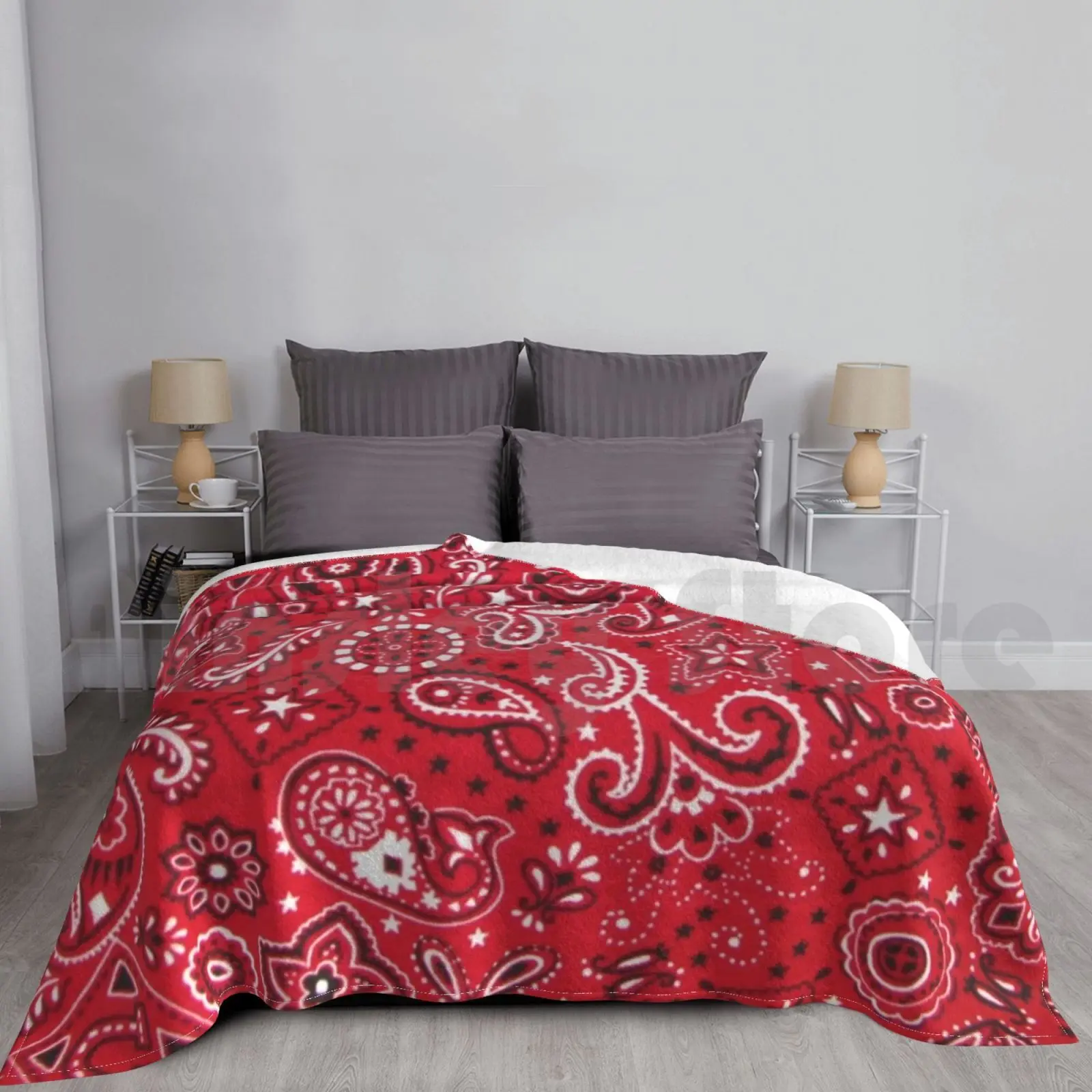 Red Paisley Pattern Blanket Fashion Custom 327 Cold Hygiene Flu Quarantine Work From Home Virtual