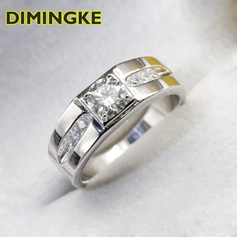 

DIMINGKE Real 1CT Natural Moissanite Wide Ring For Men GRA Certificate S925 Sterling Silver Jewelry