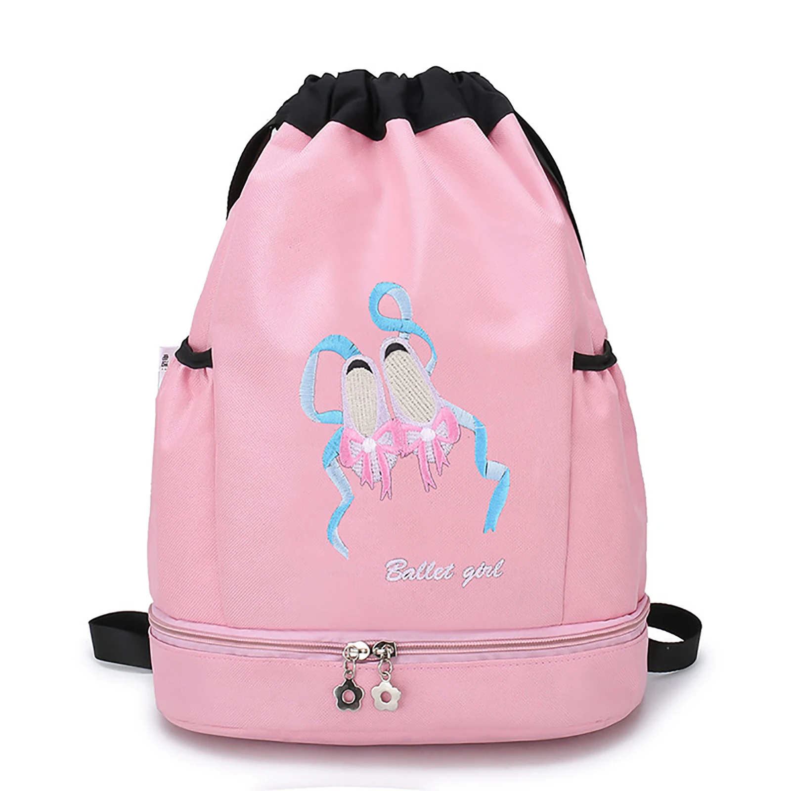 

Ballet Dance Duffel Bags Kid Girls Toe Shoes Embroidered Drawstring Folding Bag Zipper Closure Bouble-deck Ballet Dance Backpack