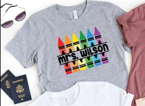 Customized Teacher Back to School Shirt Kindergarten Teaching Personalized  Crayon Teacher Teacher Gift 100% cotton Unisex y2k
