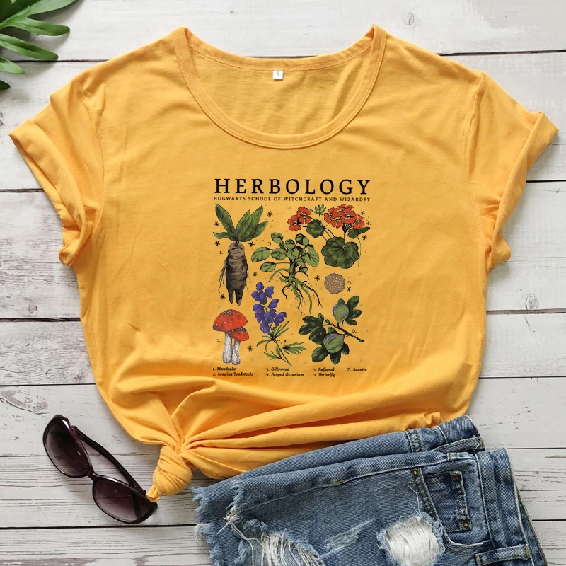 Herbology Plants Colored Print T-shirt Vintage Botanical Mandragora Tshirt Camiseta Aesthetic Women Gardening Graphic Tee Top