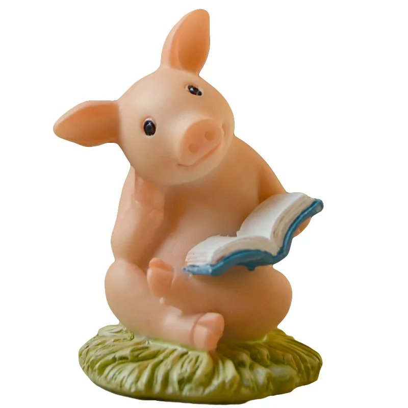 Resin Animal Pig Figurines Cute Piggy Ornament Fairy Garden Decoration Tabletop Decorations Courtyard Craft For Home and Balcony