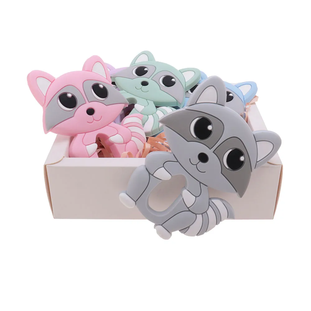 10pcs Raccoon Silicone Teether Food Grade Baby Teething Pacifier Chain Animal Mordedor Rodent Chewable Feeding Toys Pendant