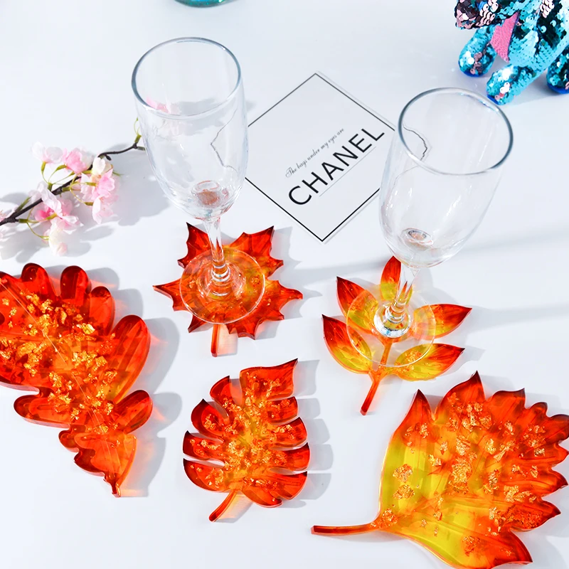 4Pcs Leaf With Gold Can Resin Tray Molds Silicone Mold For Resin Epoxy Silicon Molds For Resin Resin Molds Art