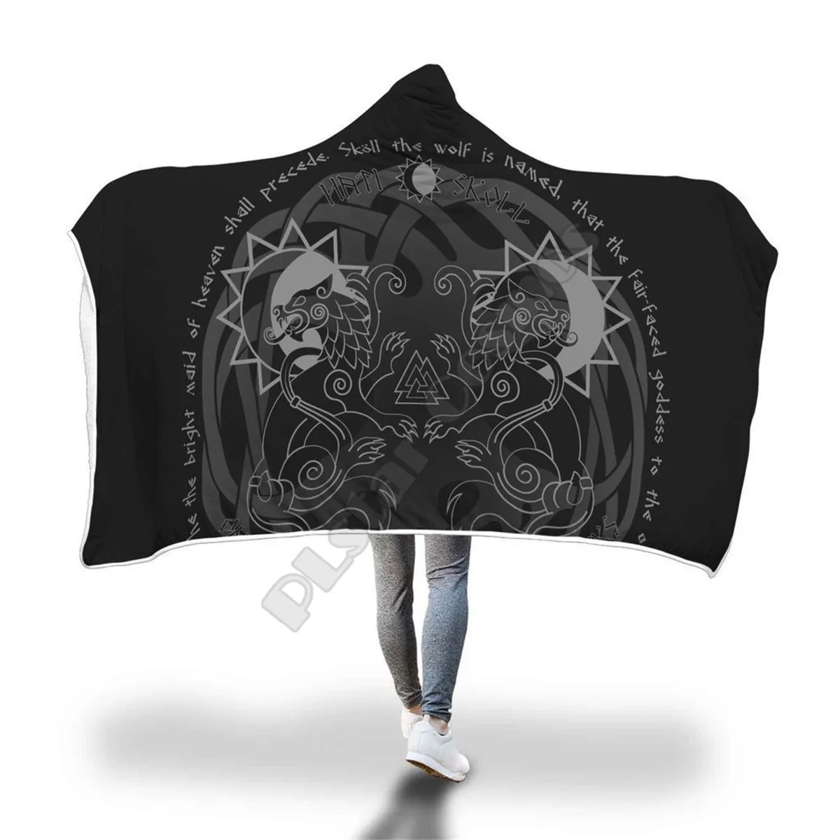 

Viking Hati And Skoll Hooded Blanket 3D printed Wearable Blanket Adults Kids Various Types Hooded Blanket Wearable 04