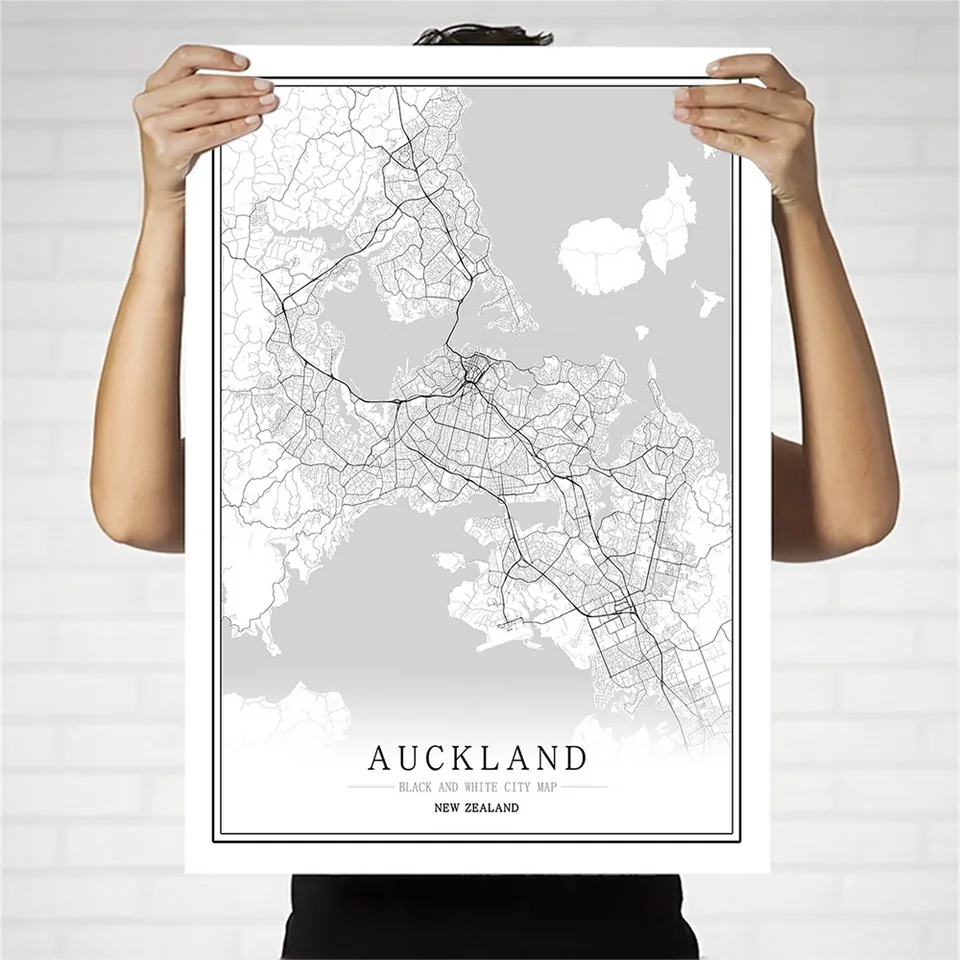 New Zealand Black and White Creative abstract City Map Poster  Wellington Wall Art Pictures Home Decor Canvas Painting