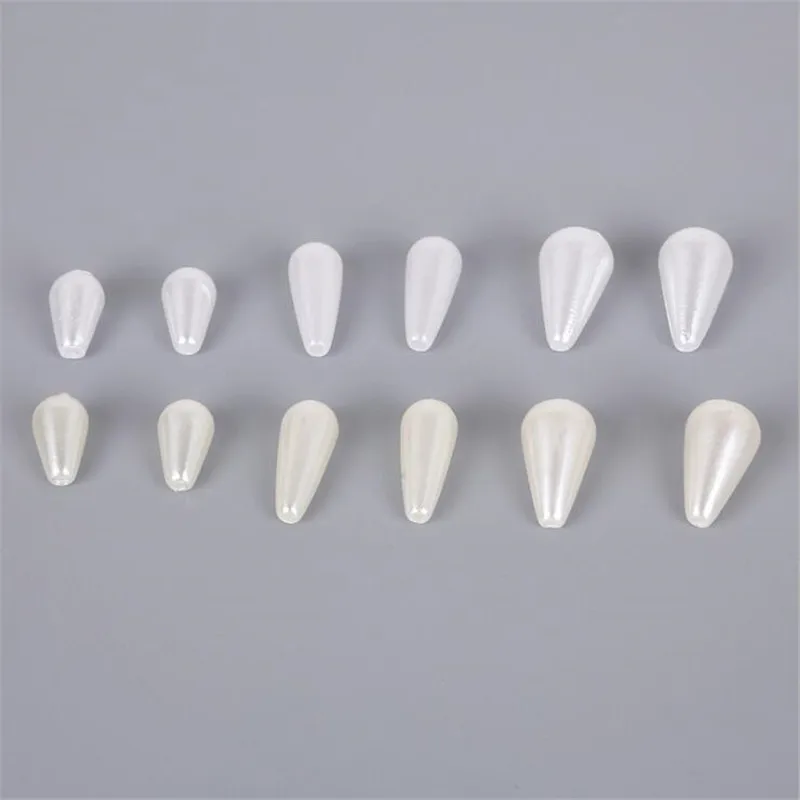 100pcs 6*10mm 6*14mm  8*15mm Water Drop Round White Pearl Imitation Plastic ABS Beads For  Garment Bags Shoes Loose Pearls  DIY