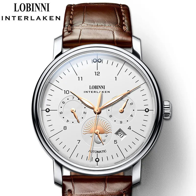 LOBINNI Sapphire Glass Waterproof Men Watches Luxury Men's Automatic Mechanical Watch Multi Function Date Calendar Clock