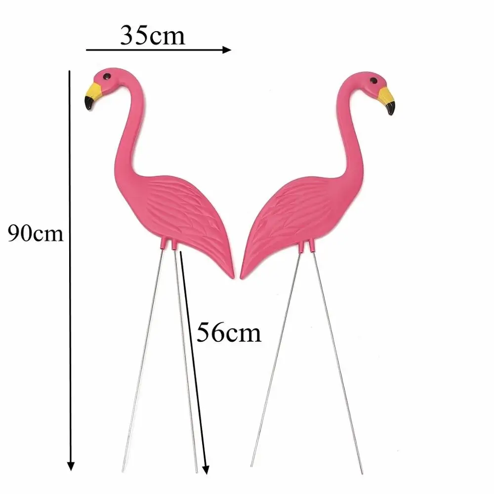 1 Pair Pink Lawn Flamingo Figurine Plastic Party Grassland Garden Ornaments Decor Flat Flamingos Yard Art Craft