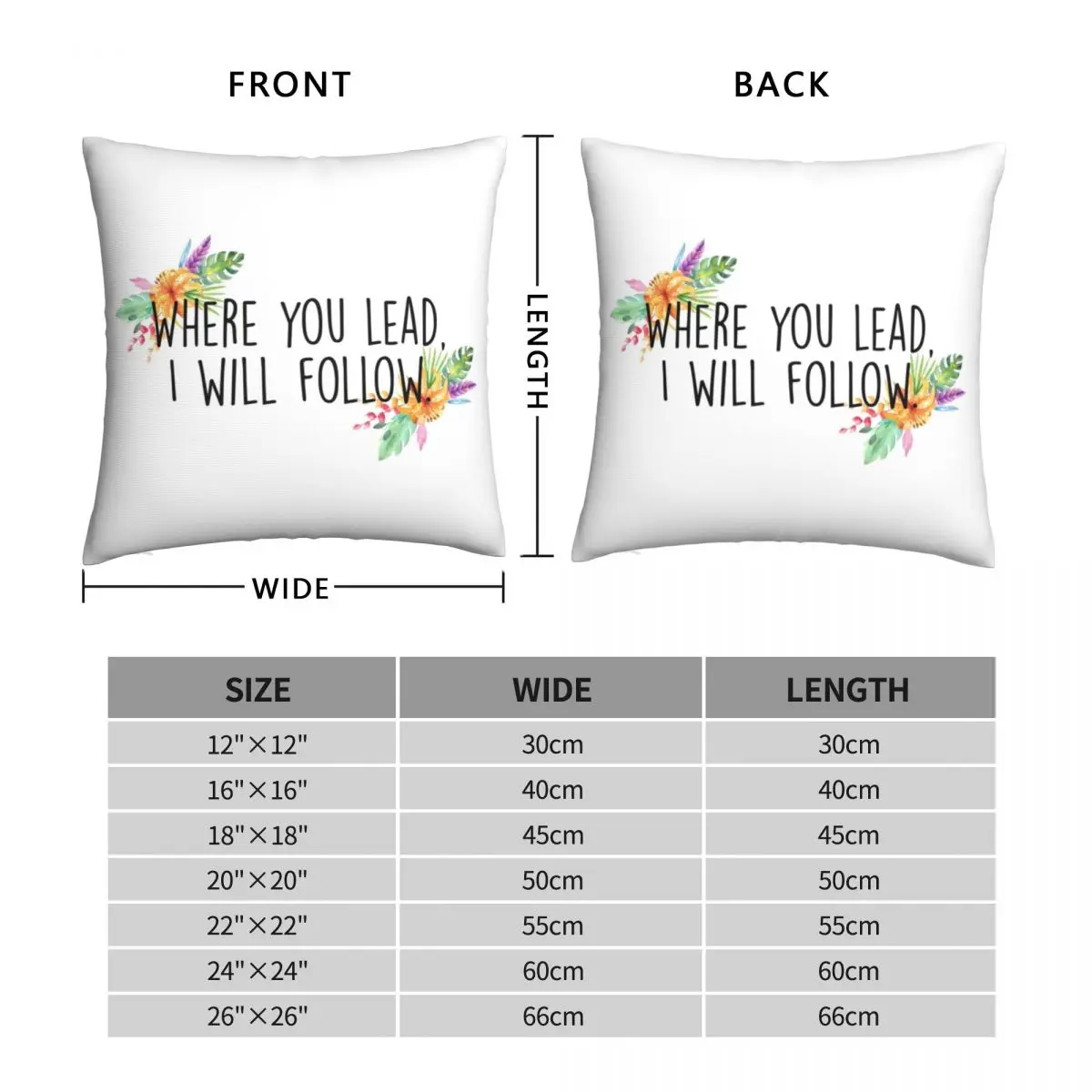 Where You Lead Square Pillowcase Polyester Linen Velvet Printed Zip Decor Throw Pillow Case Home Cushion Cover