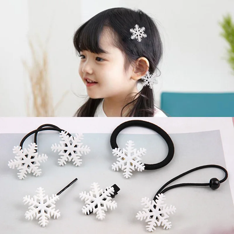 1 Piece Snowflake Baby Girls Christmas Rubber Band Hairpins Combination Hair Clips Kids Hair Band Head Rope Happy Hair Accessory