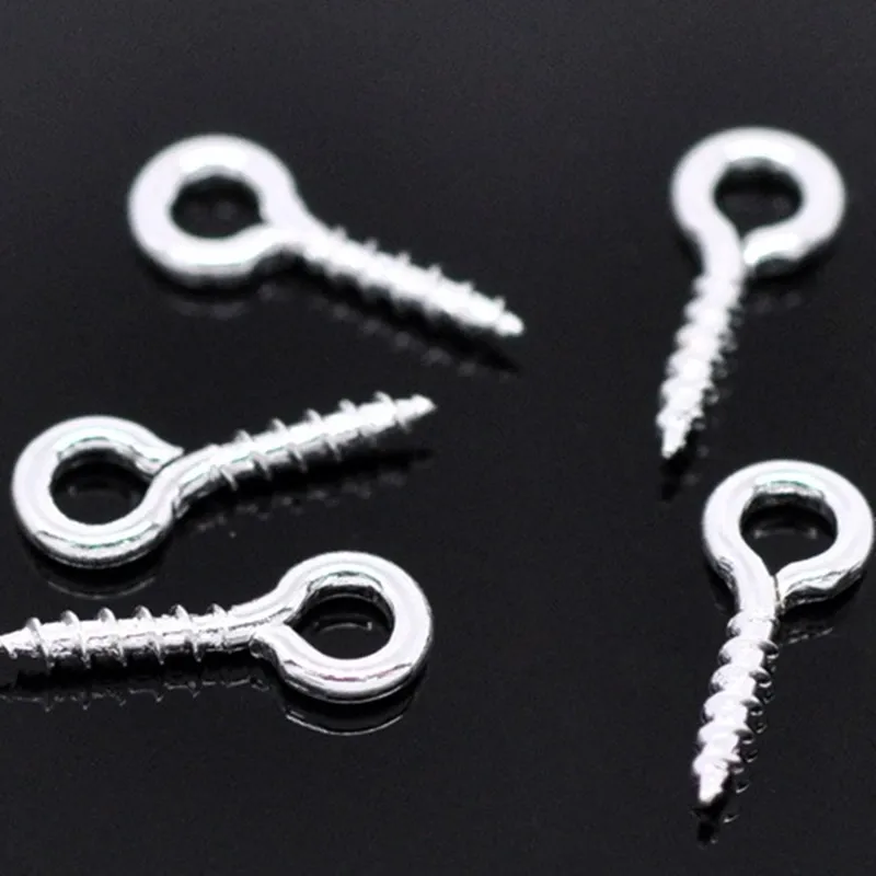 DoreenBeads 1000PCs Silver Color Screw Eye Bail Drilled Beads End Caps Pendant DIY Charms Connectors Jewelry Findings,10x4mm