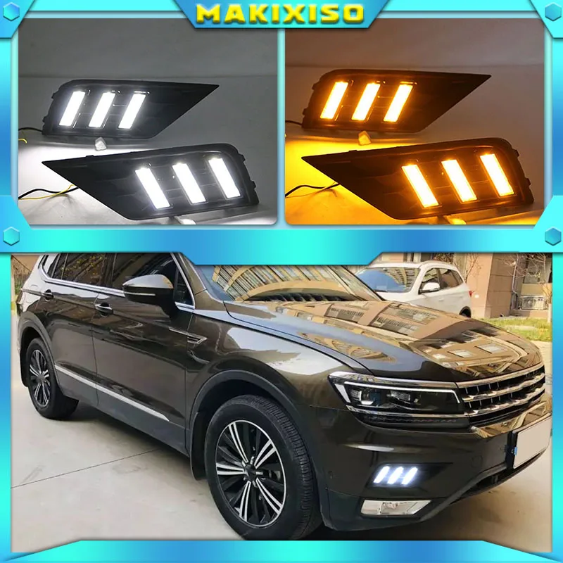 

2PCS Car light for Volkswagen VW Tiguan 2017 2018 2019 DRL Daytime Running Light with Yellow Turn signal fog lamp