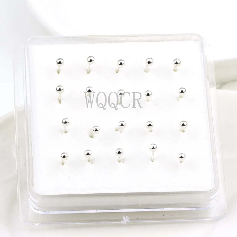 20Pcs/Box Small Ball Nose Rings Piercing Nose Studs 2.0mm Ball Shape 925 Silver/ Gold Color Body Nose Piercing Jewelry