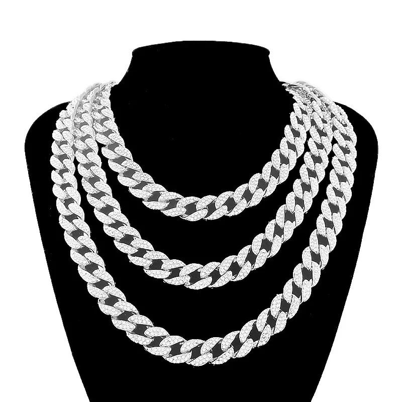 Fashion Cuban Link Chain Hip Hop Necklace Charms Jewelry Rhinestone Decoration For Rapper Long Necklace Accessories Gift