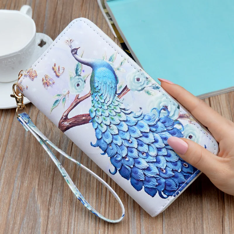 

Peafowls Prints Long Women Wallet PU Leather Clutch Bag Woman Purse With Coin Pocket Money Ladies Phone Case Credit Card Holder