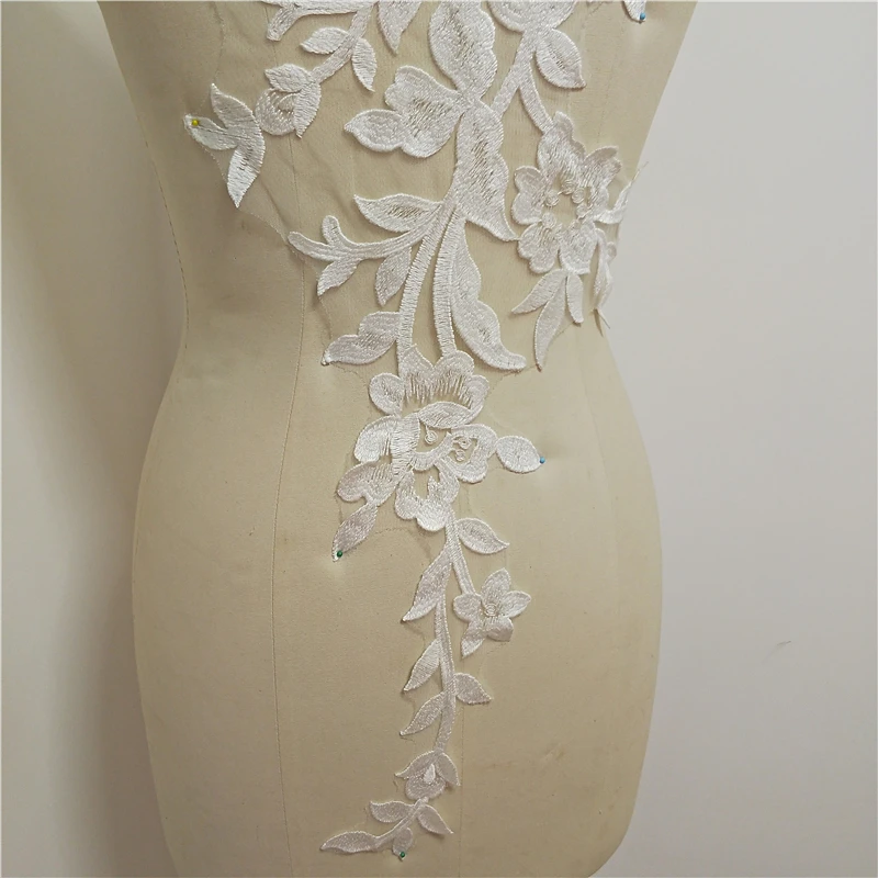 large  flowers appliuqe  embroidery lace with sequinces  appliques Patch bridal dreses DIY lace pieces fabric