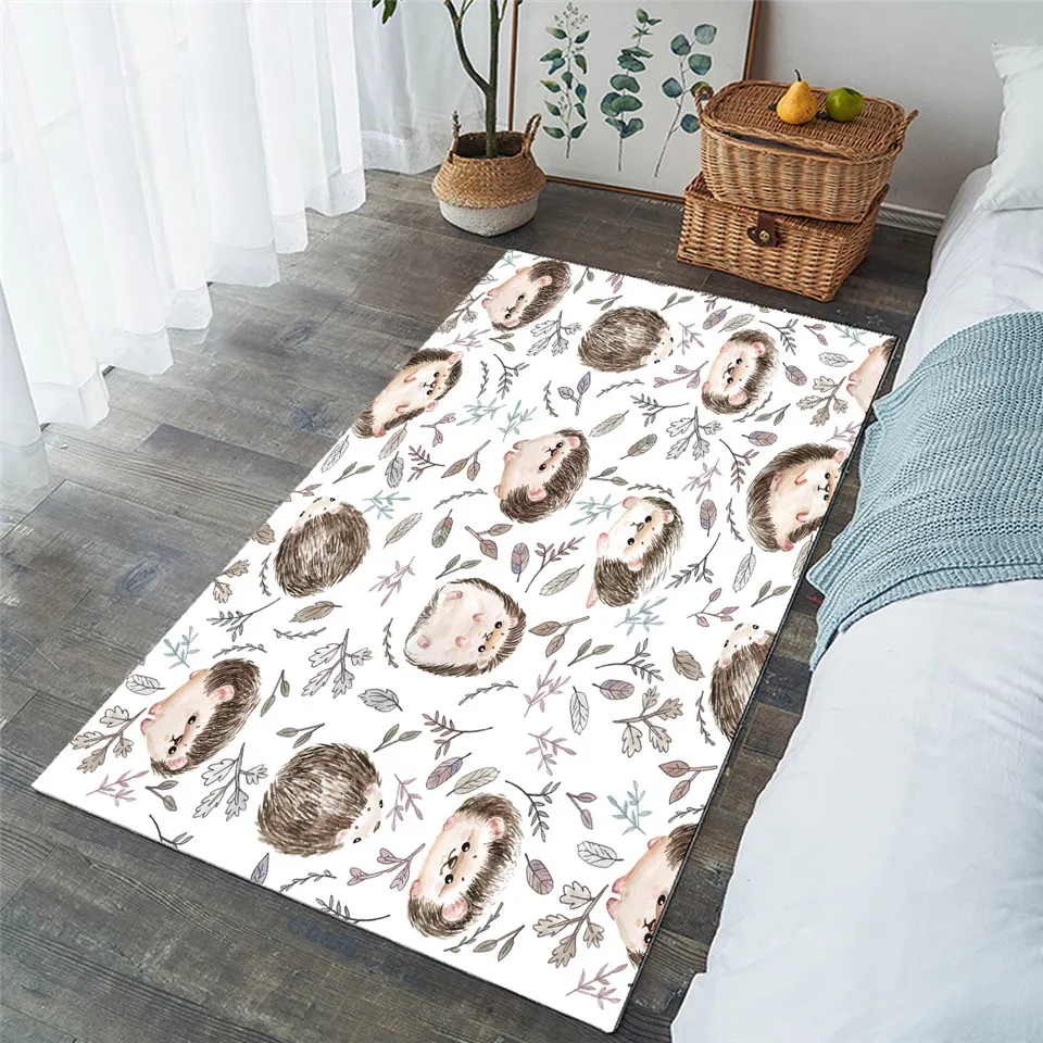 BeddingOutlet Hedgehog Large Carpets for Living Room Watercolor Play Mat Cartoon Area Rug 152x244cm Leaf Animal Center Rug 1pc