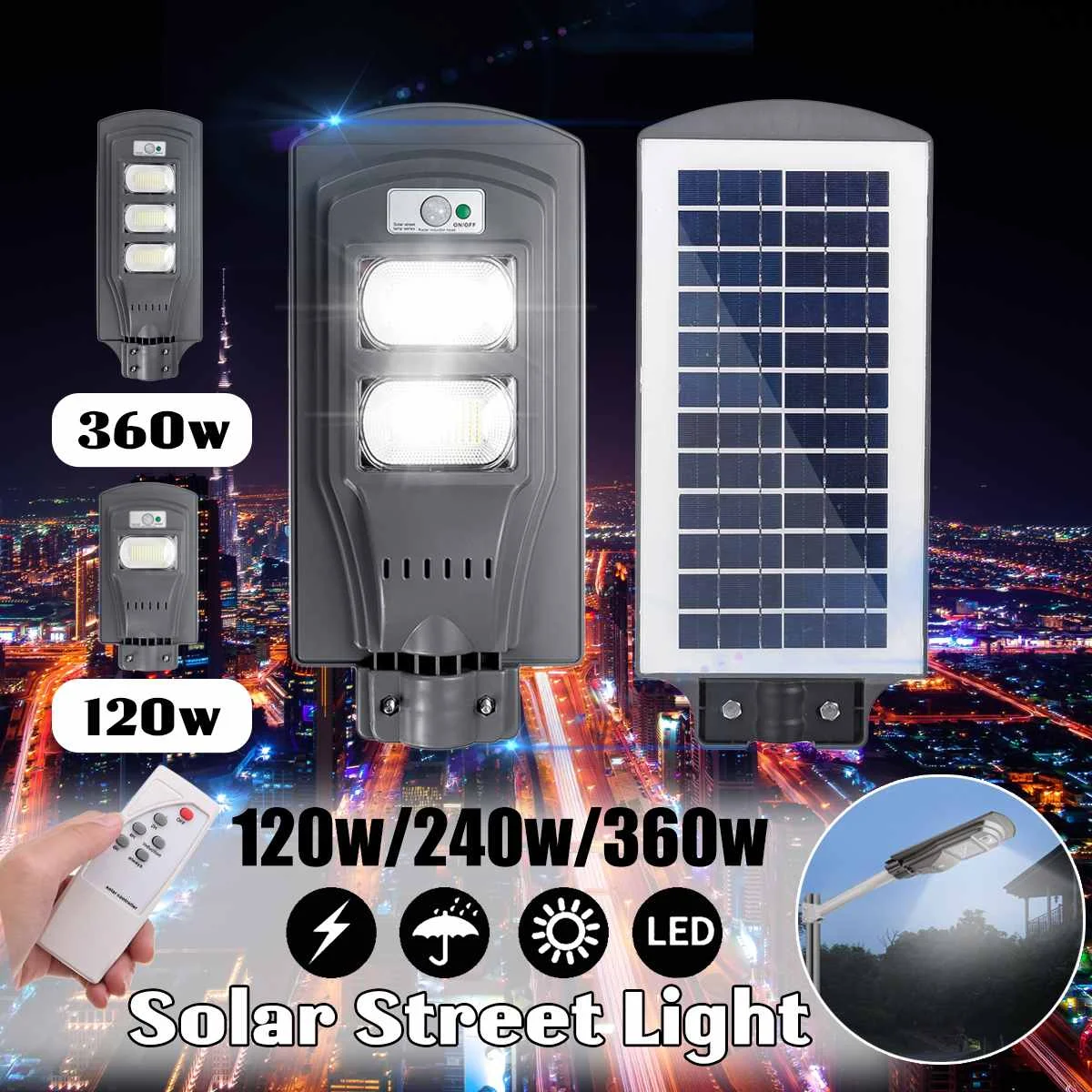 120W 240W 360W солнечный уличный светильник с пультом дистанционного управления Управление; Открытый светильник ing движения PIR Сенсор светильник Управление для уличного желоба путь