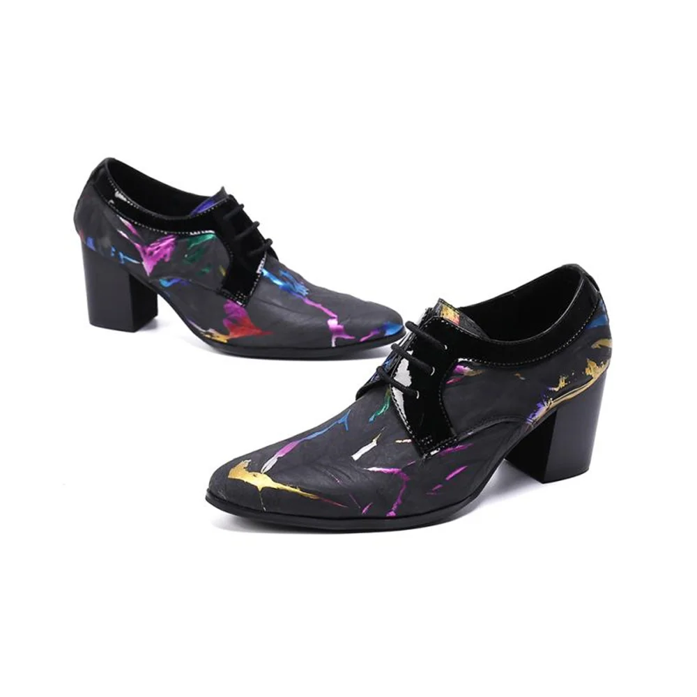 

Chelsea Pointed Toe Patent Leather Mens Shoes Increased Printing Lace Up Dress Office Shoes