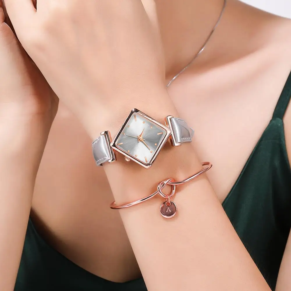 Reloj rectangular para mujer, cronógrafo de cuarzo plateado, elegante y sencillo, relojes de pulsera de cuero Retro informales a la moda, 2023