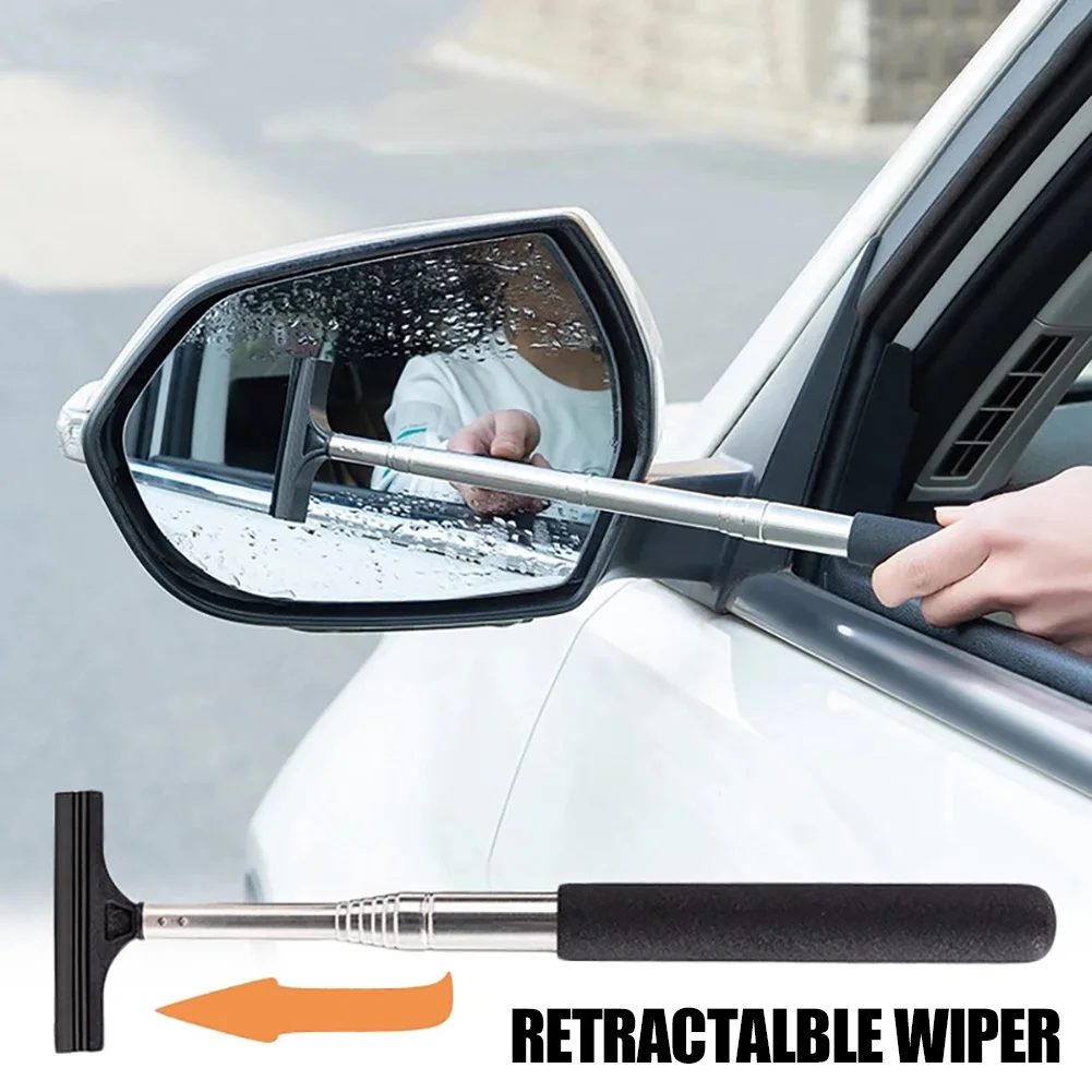 Car Retractable Portable Mirror Mist Cleaner Telescopic Auto Mirror Squeegee Cleaner 98cm Long Handle Car Cleaning Tool