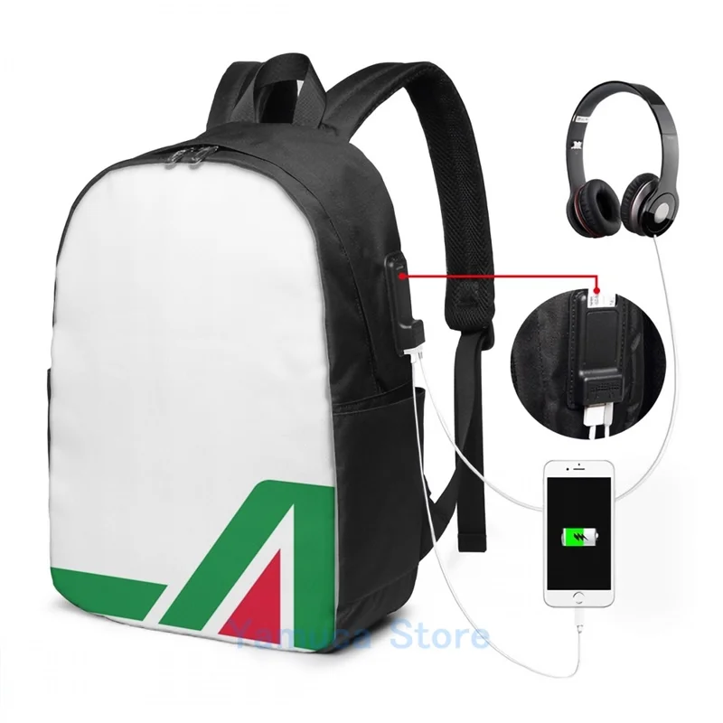 Funny Graphic print Alitalia Rally USB Charge Backpack men School bags Women bag Travel laptop bag