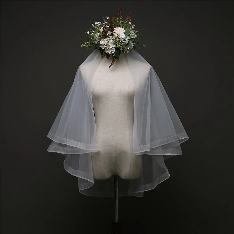 Mingli Tengda Short Wedding Veil With Comb Accessories Headdress Elastic Edge Bridal Headdress Simple Two-layer Velo Sluier