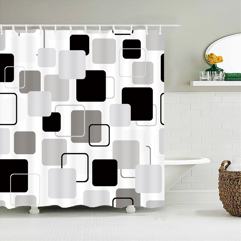 Black White Geometry Shower Curtains Waterproof Bathroom Curtain 3d Polyester Modern With Hooks Large Size 240*180cm Bath Screen