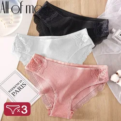 3PCS/Set 6 Color Women Panties Cotton Lace Briefs Solid Color for Female Striped Sexy Cotton Underwear Lingerie Low Waist Flower