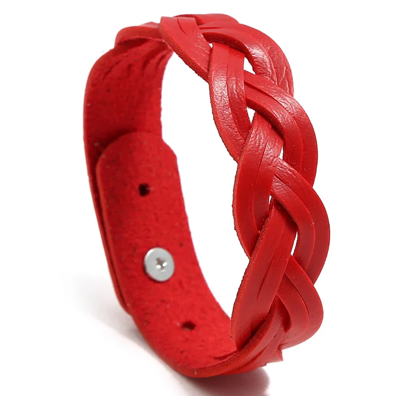Pulsera de cuero ajustable para mujer, joyería negra, marrón, rojo, azul Lago, amarillo, rosa, rojo, rosa, verde, naranja