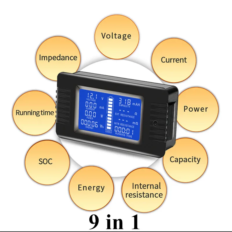 PZEM 0-300A  and 0-200V 9 in 1DC LCD Display Digital Multimeter Battery Monitor Power Energy Impedance Resistance Voltmeter 300A