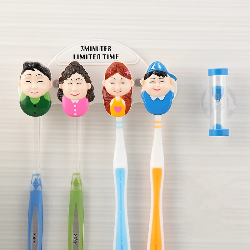 1 set Cute cartoon suction cup toothbrush holder hook Wall suction wall mount toothbrush family set bathroom accessories