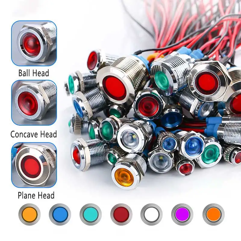 16mm 19mm 22mm  LED Metal Indicator light waterproof Signal lamp 3v 6V 12V 24V 220v with wire red yellow blue green white orange