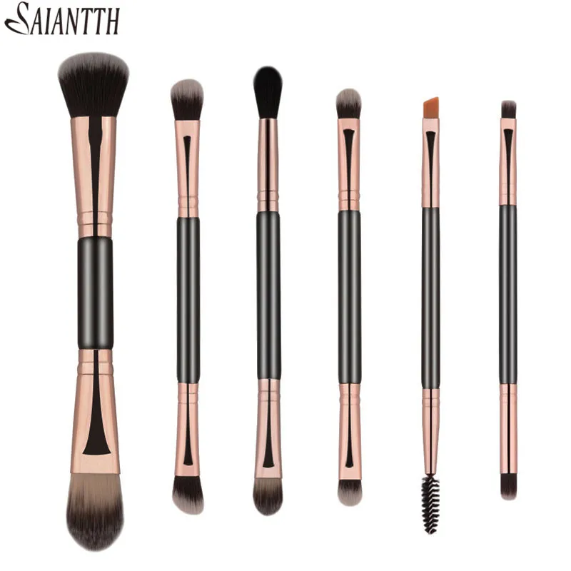 Saiantth 6pcs double end Eye Makeup Set Eyelashes Eyebrow Pencil Beauty Tools shade blending foundation powder spoolie cosmetic