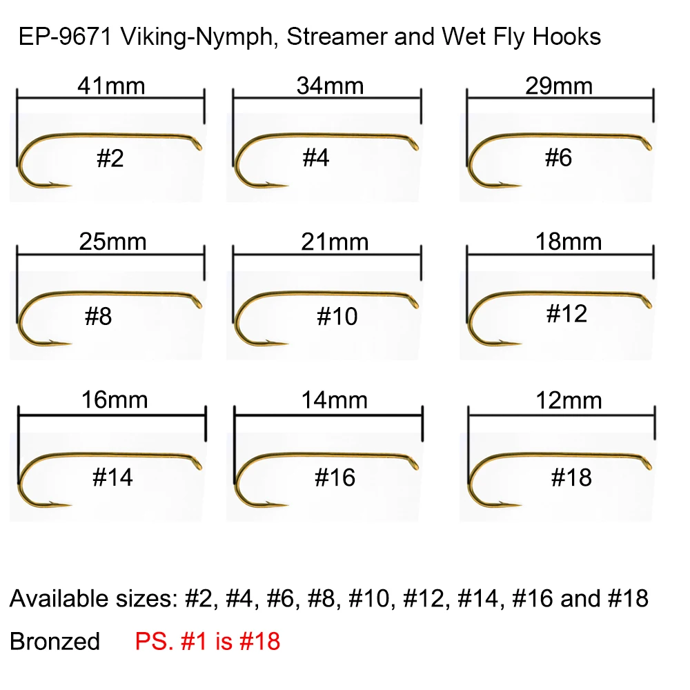 Eupheng 100pcs Streamer Fishing Hooks Streamer Steelhead Nymph Wet Forged Barb Bronze Nickel Fly Fidhing Hooks