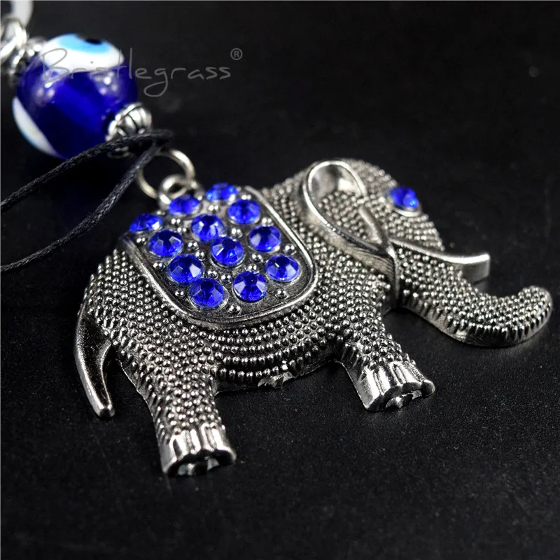 BRISTLEGRASS Turkish Blue Evil Eye Rhinestone Elephants Keychain Key Chain Ring Holder Amulets Lucky Charm Blessing Pendant Gift