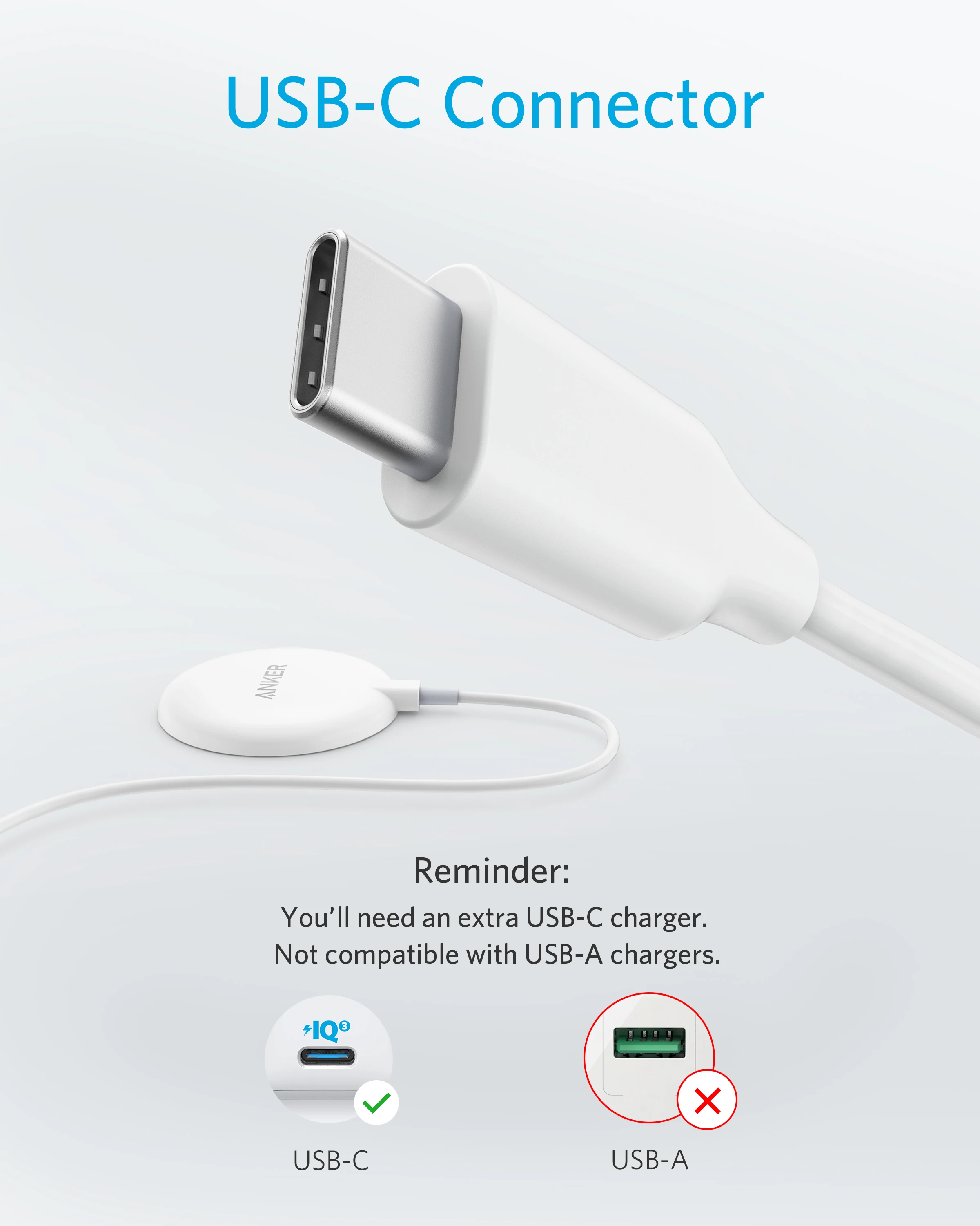 Anker-carregador sem fio magnético, 5 pés, cabo usb-c embutido, powerwave, magsafe, para a série iphone 14/13/12