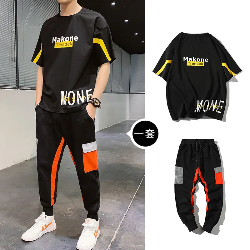 2020 Summer Men Tracksuit Two Pieces Set Short Sleeve T Shirts And Loose Pants Man Fitness Printing Streetwear Sportswear Sets