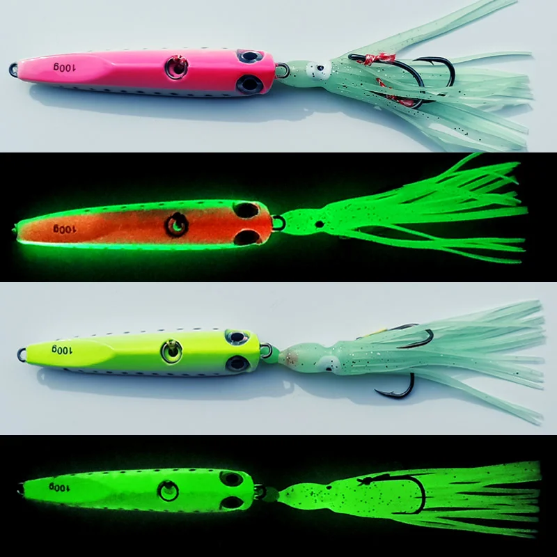 Luminous Glow Slider Jig, Sea Bream, Jig Head with Skirt, Lead Jig, Fish Jigging Lure, Sea Fishing, Japan, 80g, 100g, 135g