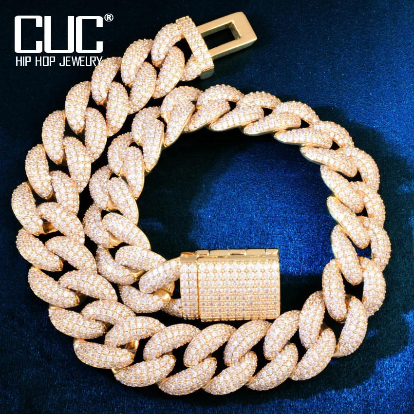 

19mm Full Zircon Miami Cuban Necklace Chain Solid Men's Hip Hop Link Choker Fashion Rock Jewelry