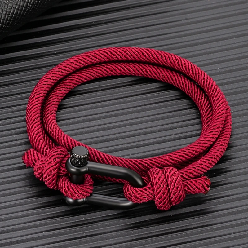 MKENDN Men Black U shaped Shackle Bracelet Outdoor Camping Rescue Emergency Sailing Rope Bracelet For Women 316L Sport Buckle